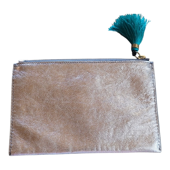 J. Crew Metallic Gold Leather Zip Closure Pouch - Picture 6 of 8